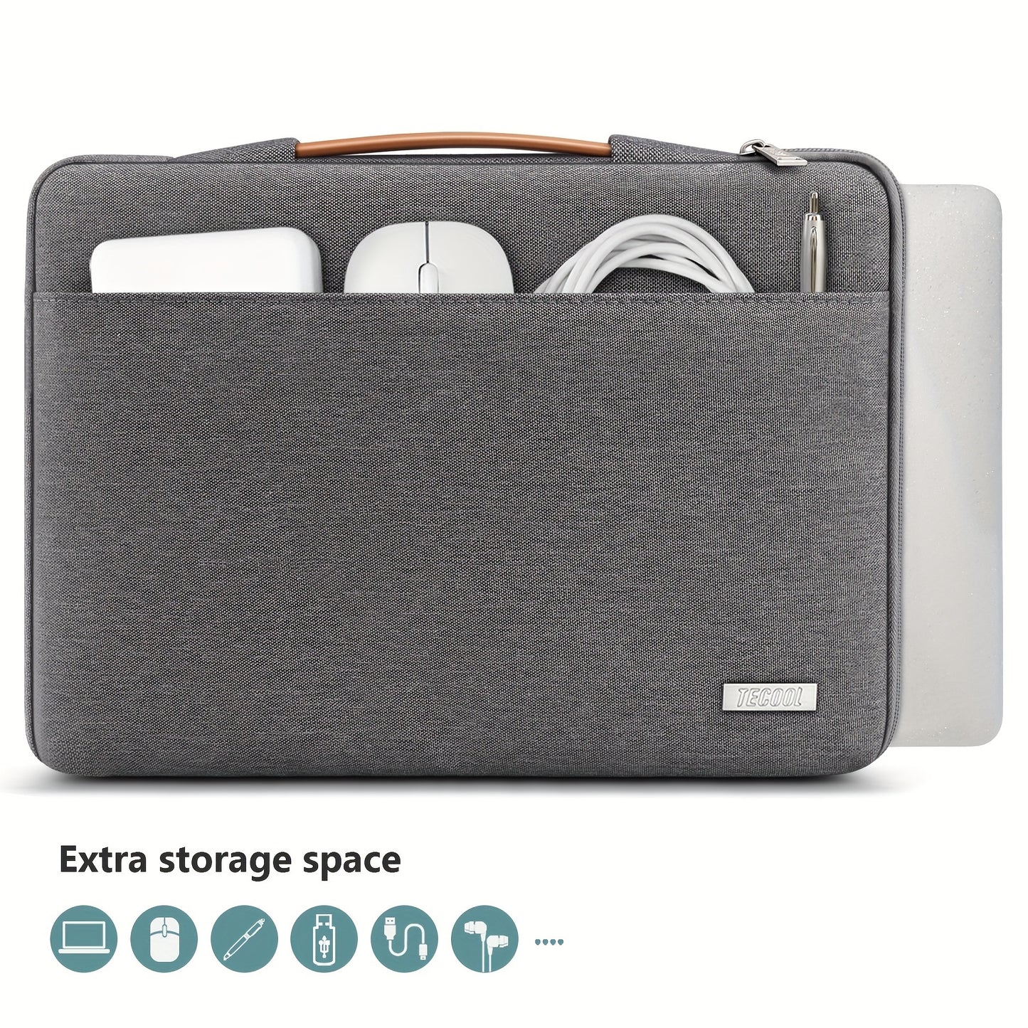 Laptop Sleeve Case For 13 14 15 40.64 Cm MacBook, Lenovo Think book, ThinkPad, Idea pad, Huawei Matebook, HP Dell Acer, Splashproof Soft Lining Corner Protection Carry Bag For Work And School With Pocket And Retractable Handle,Dark Grey - Digital Edges | Online Electronics Store