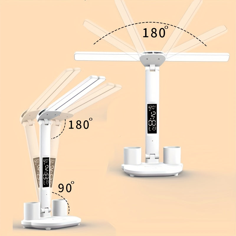 Table Lamp, LED Double-headed Multifunction Foldable Touch With Calendar Clock USB Desk Lamp - Digital Edges | Online Electronics Store