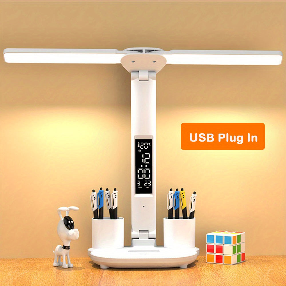 Table Lamp, LED Double-headed Multifunction Foldable Touch With Calendar Clock USB Desk Lamp - Digital Edges | Online Electronics Store