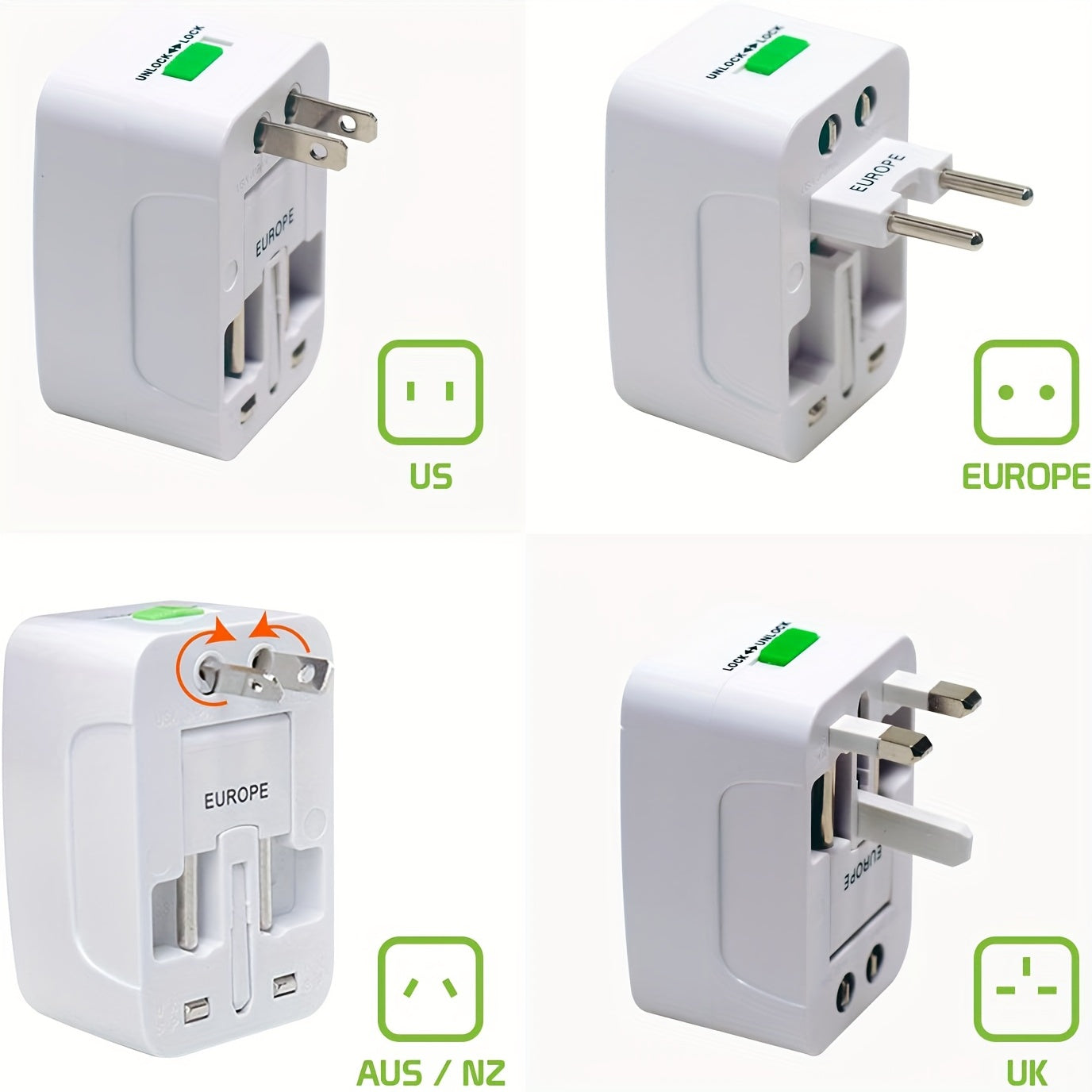 All In One Travel Wall Charger Plug Adapter (Smart High Speed 2 USB Charging Ports) USA EU UK France Italy Australia India Outlets - Digital Edges | Online Electronics Store