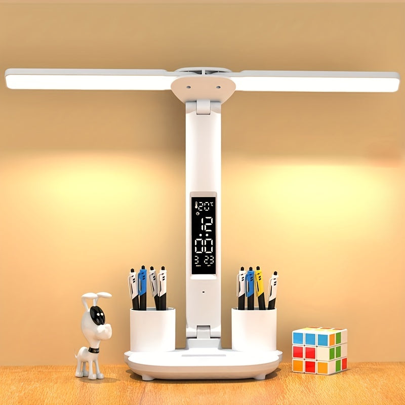 Table Lamp, LED Double-headed Multifunction Foldable Touch With Calendar Clock USB Desk Lamp - Digital Edges | Online Electronics Store
