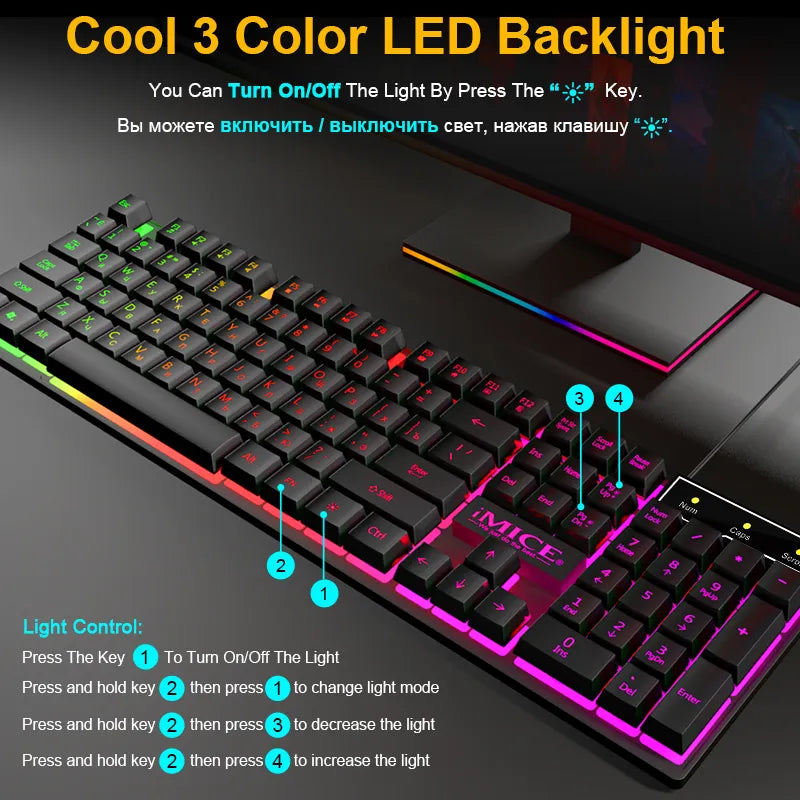 Gaming Keyboard Russian EN Keyboard RGB Backlight Keyboard 104 Keys USB Wired Gamer Keyboard for Tablet Desktop - Digital Edges | Online Electronics Store