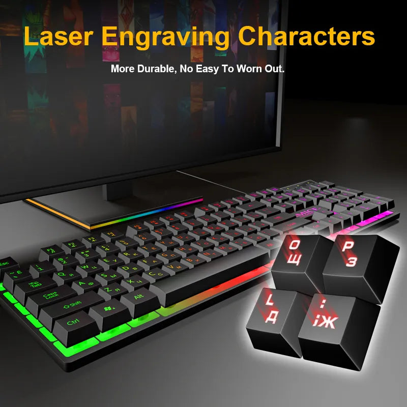 Gaming Keyboard Russian EN Keyboard RGB Backlight Keyboard 104 Keys USB Wired Gamer Keyboard for Tablet Desktop - Digital Edges | Online Electronics Store