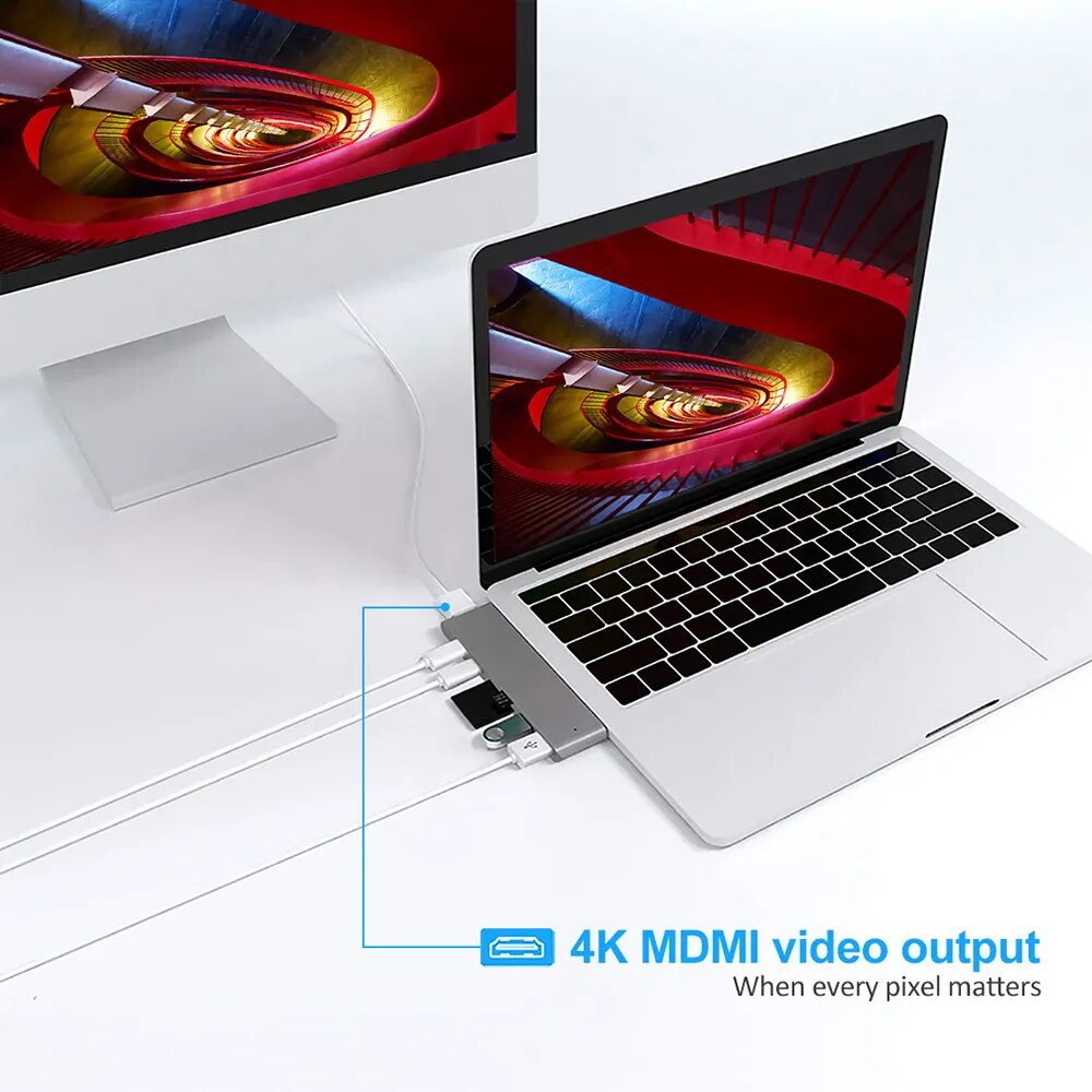 USB 3.1 Type-C Hub to HDMI Adapter 4K Thunderbolt 3 USB C Hub 3.0 TF SD Reader Slot PD For MacBook Air Pro M2 M1 Chip - Digital Edges | Online Electronics Store
