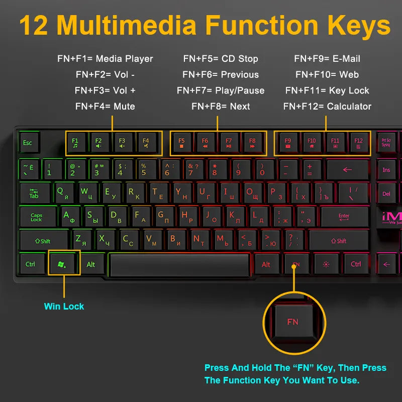 Gaming Keyboard Russian EN Keyboard RGB Backlight Keyboard 104 Keys USB Wired Gamer Keyboard for Tablet Desktop - Digital Edges | Online Electronics Store