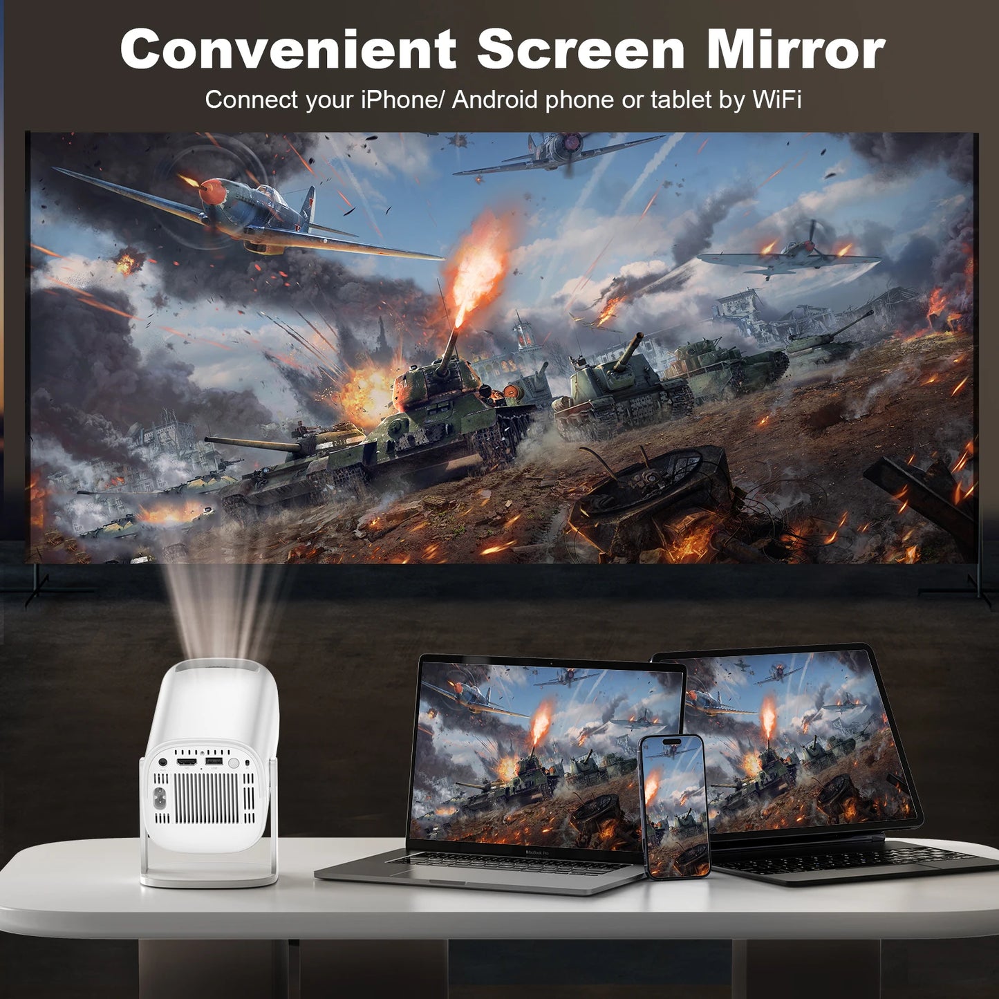 Portable Projector Android 11 WiFi6 Support 4K 1080P BT5.0 Projector 1208*720P Home Cinema Portable Projector
