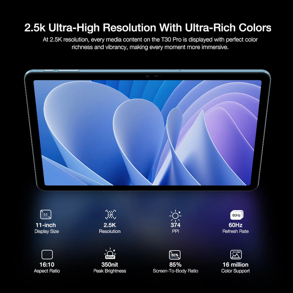 DOOGEE T30 Pro Tablet MediaTek Helio G99 11'' 2.5K TÜV Certified 8GB+256GB 8580mAh 20MP Main Camera Android 13