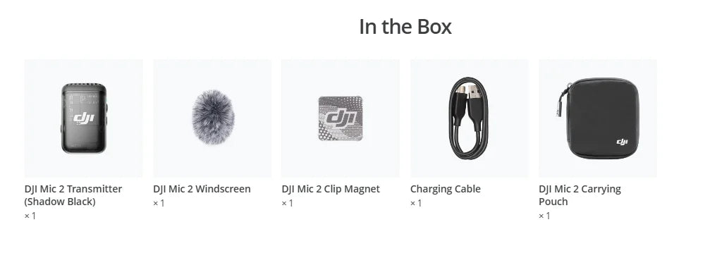 DJI Mic 2 Wireless Microphone with Intelligent Noise Cancelling 32-bit Float Internal Recording Optimized Sound 250m Range