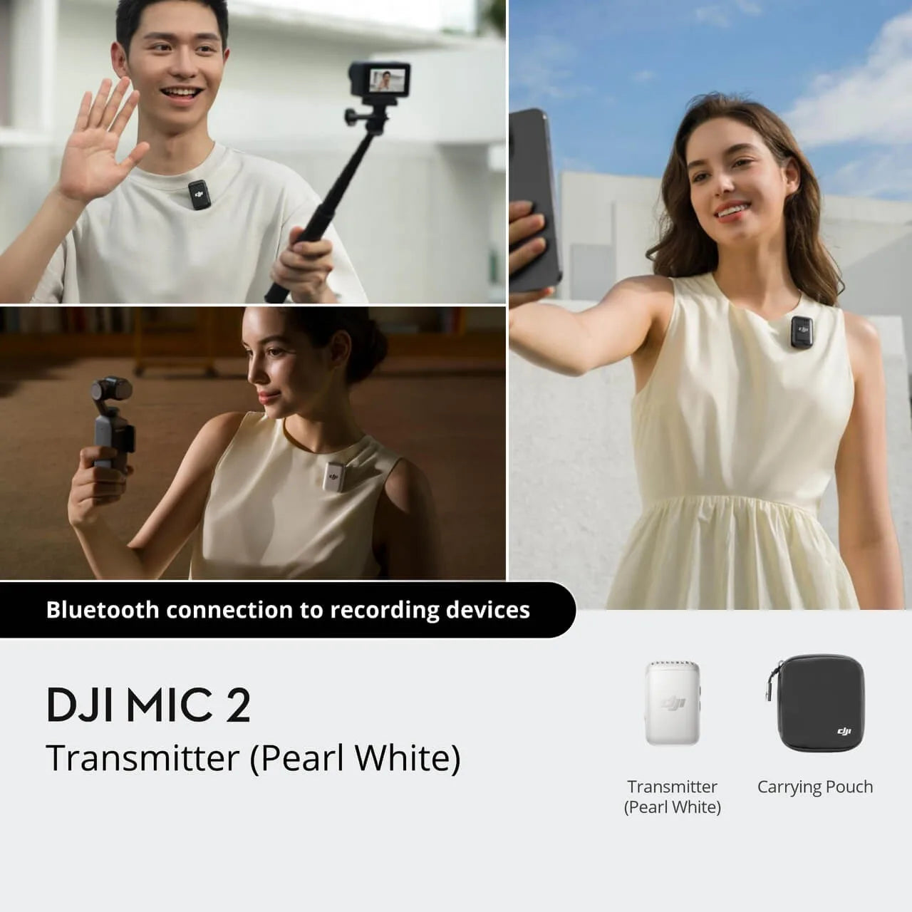 DJI Mic 2 Wireless Microphone with Intelligent Noise Cancelling 32-bit Float Internal Recording Optimized Sound 250m Range