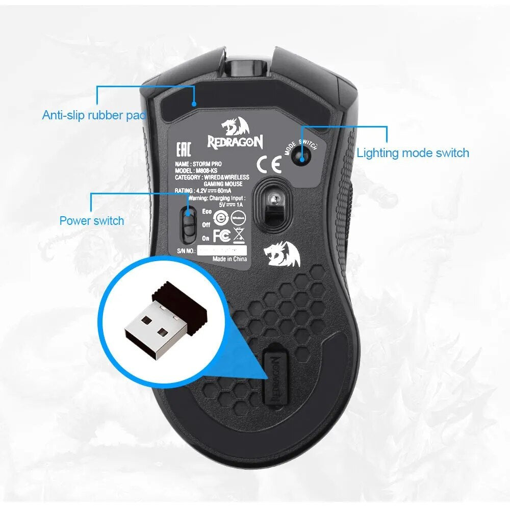 REDRAGON Storm Pro M808-KS RGB USB 2.4G Wireless Gaming Mouse 16000 DPI Programmable Ergonomic for Computer Gamer Mice Laptop PC - Digital Edges | Online Electronics Store