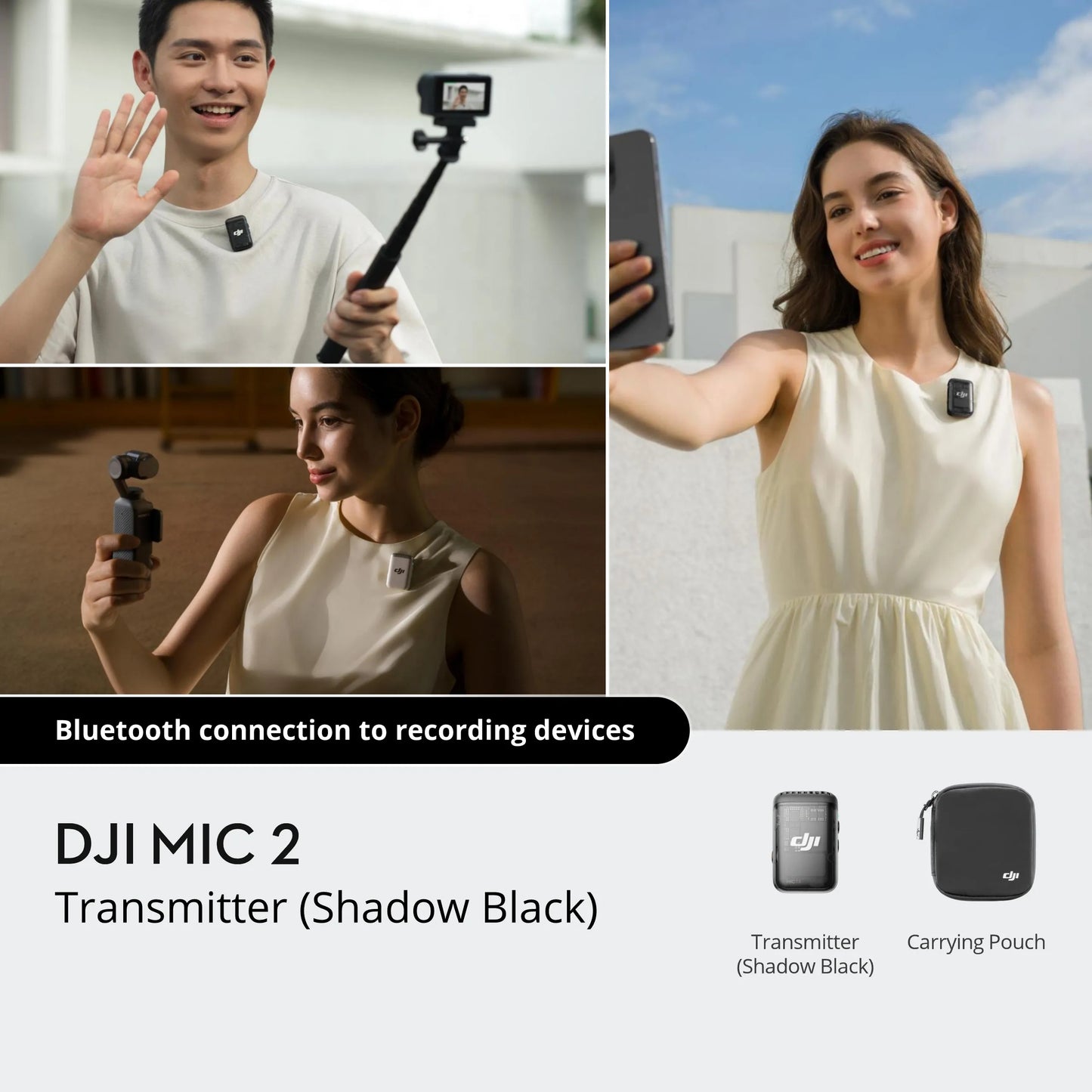 DJI Mic 2 Wireless Microphone with Intelligent Noise Cancelling 32-bit Float Internal Recording Optimized Sound 250m Range