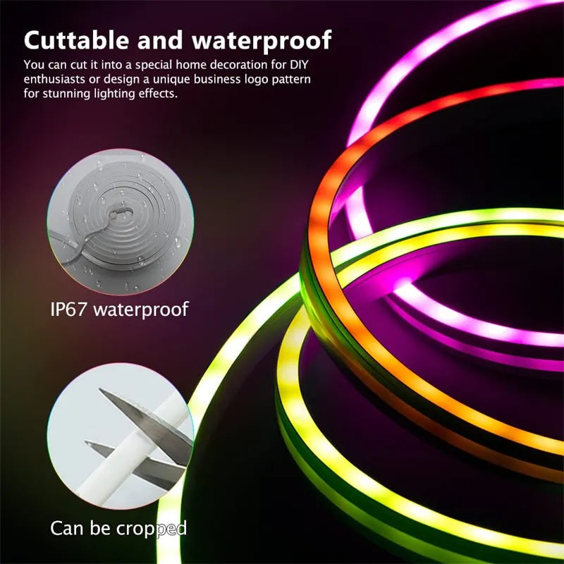TUYA Neon LED Strip Lights 12-24V 84LEDs/M Silicone Neon Rope Light with Music Sync RGBIC Dreamcolor Chasing Strip Tape for Room - Digital Edges | Online Electronics Store
