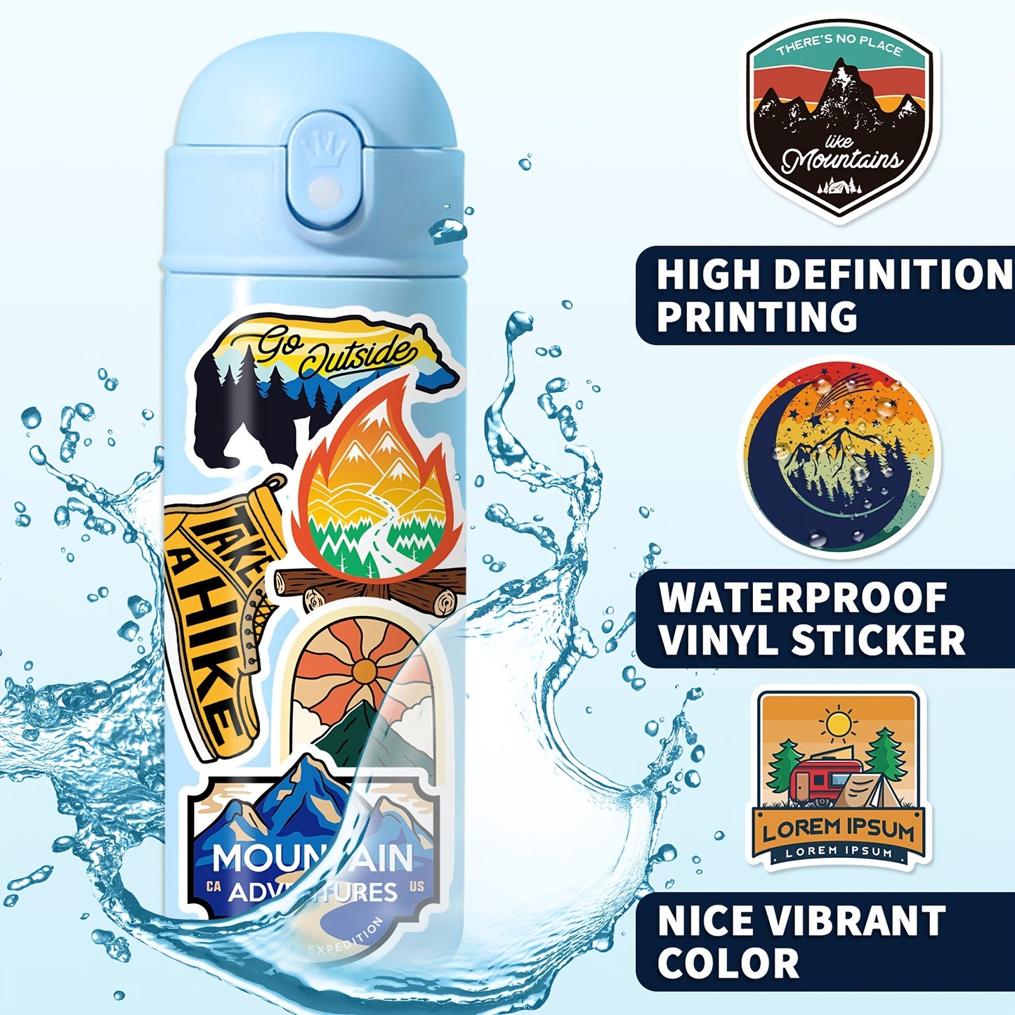 50pcs Outdoor Hiking Adventure Camping Stickers Pack, Waterproof Vinyl Travel Wildlife Stickers For Water Bottle Laptop Cup Car, Wilderness Nature Decals For Camper Adults - Digital Edges | Online Electronics Store