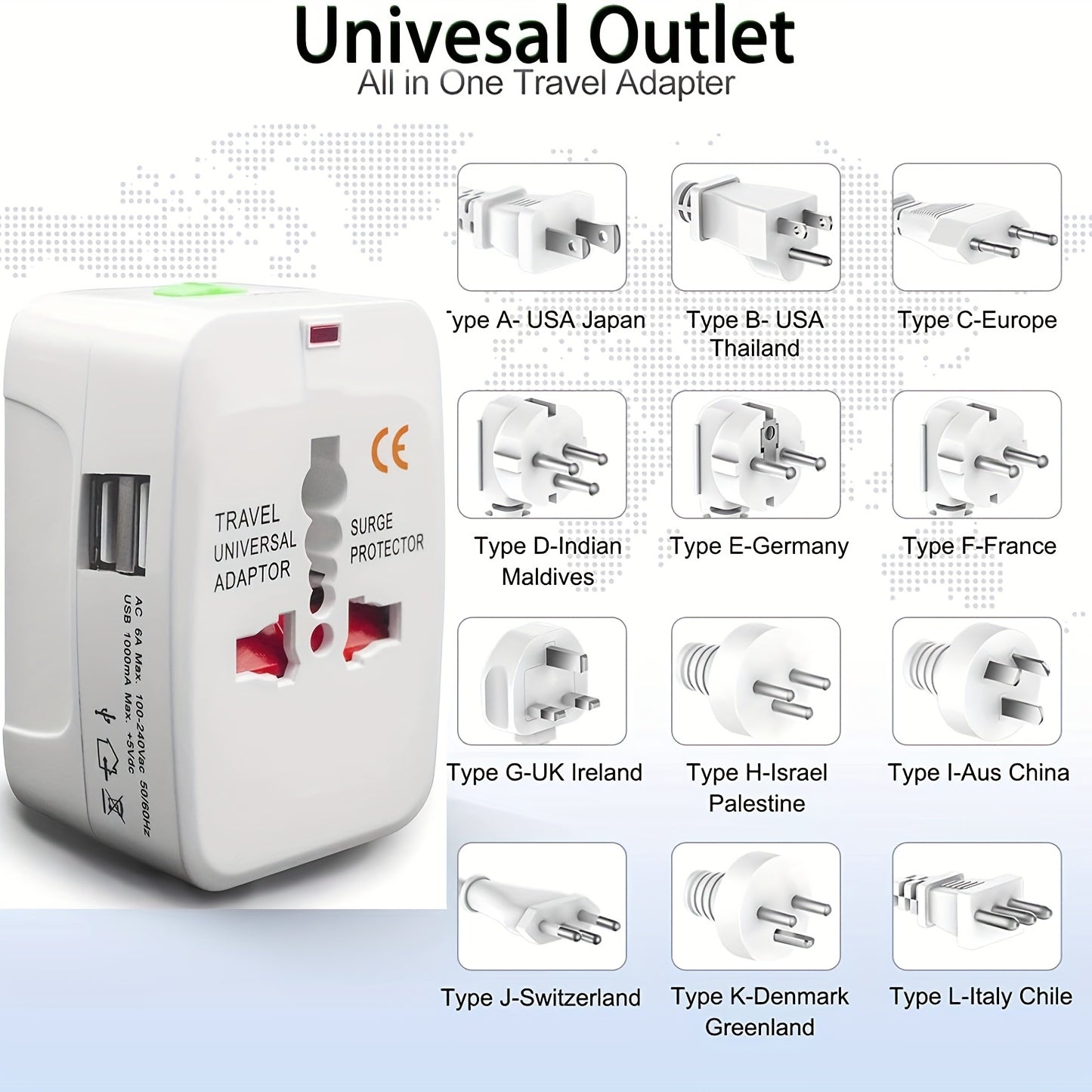 All In One Travel Wall Charger Plug Adapter (Smart High Speed 2 USB Charging Ports) USA EU UK France Italy Australia India Outlets - Digital Edges | Online Electronics Store