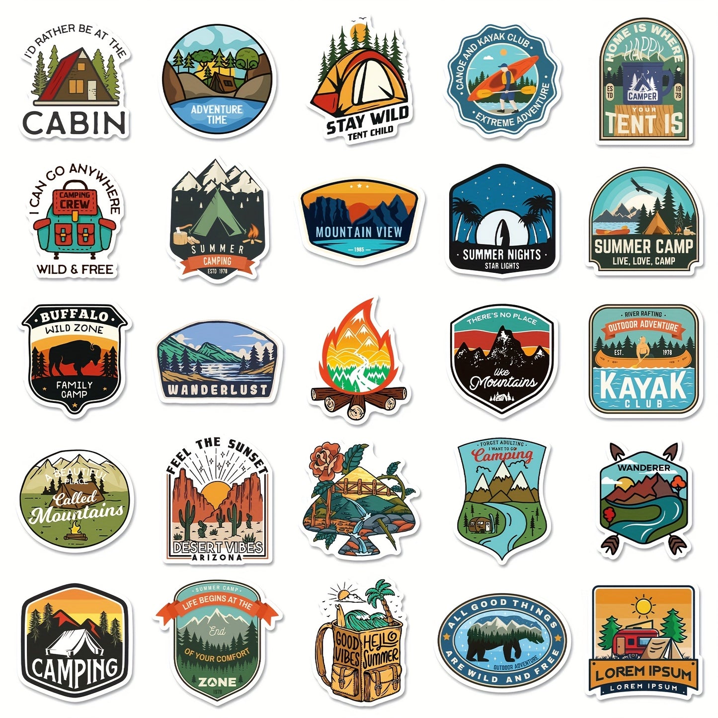 50pcs Outdoor Hiking Adventure Camping Stickers Pack, Waterproof Vinyl Travel Wildlife Stickers For Water Bottle Laptop Cup Car, Wilderness Nature Decals For Camper Adults - Digital Edges | Online Electronics Store