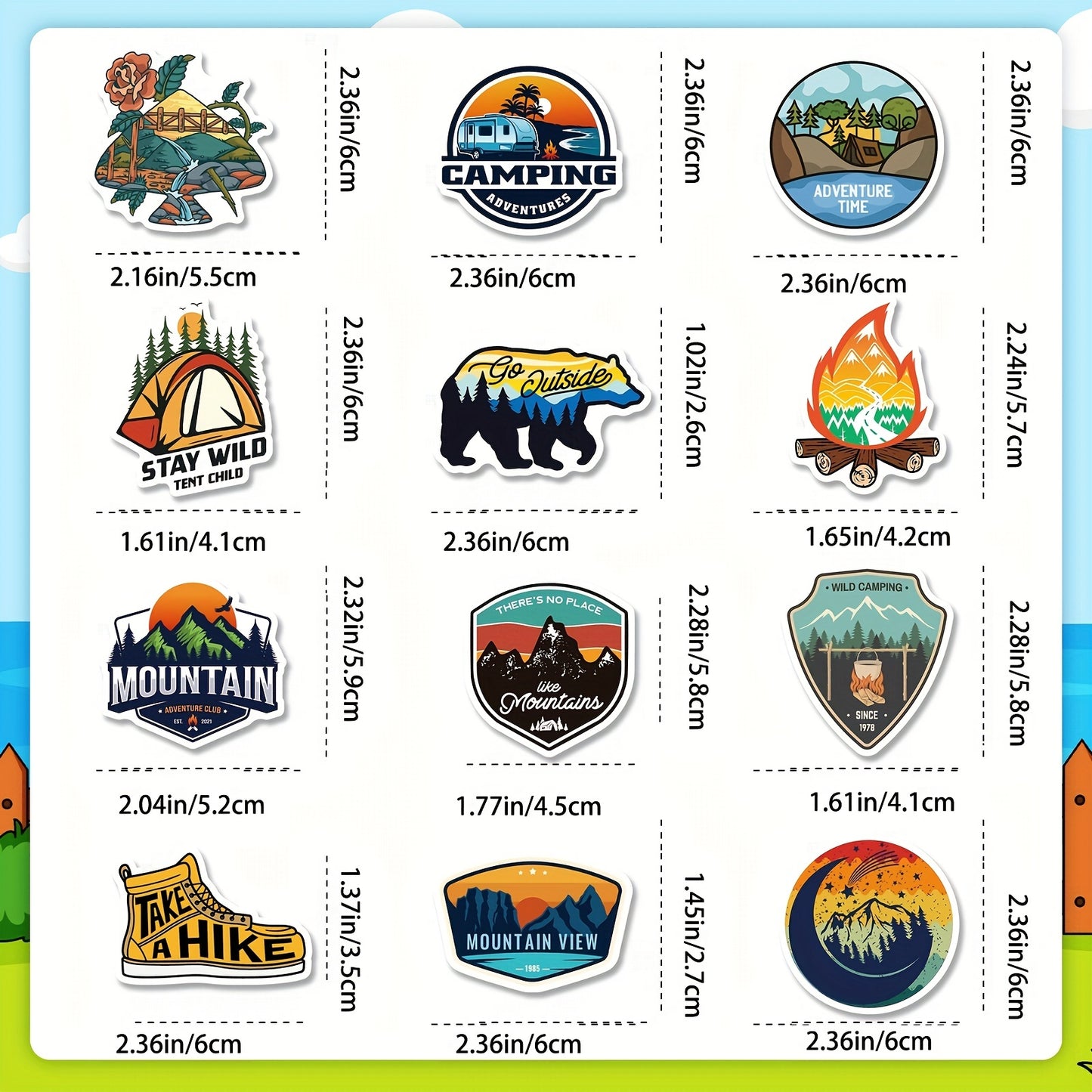 50pcs Outdoor Hiking Adventure Camping Stickers Pack, Waterproof Vinyl Travel Wildlife Stickers For Water Bottle Laptop Cup Car, Wilderness Nature Decals For Camper Adults - Digital Edges | Online Electronics Store