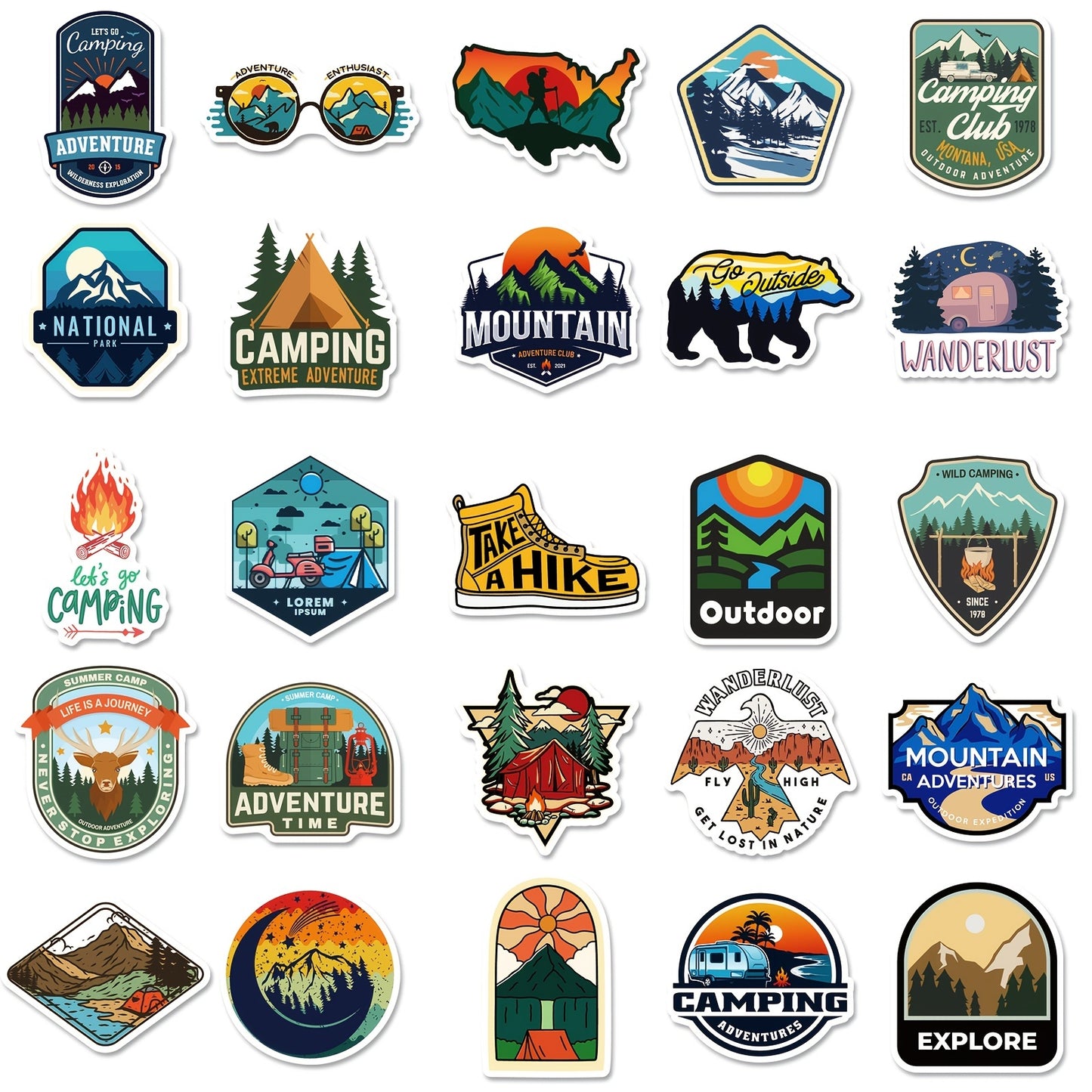 50pcs Outdoor Hiking Adventure Camping Stickers Pack, Waterproof Vinyl Travel Wildlife Stickers For Water Bottle Laptop Cup Car, Wilderness Nature Decals For Camper Adults - Digital Edges | Online Electronics Store