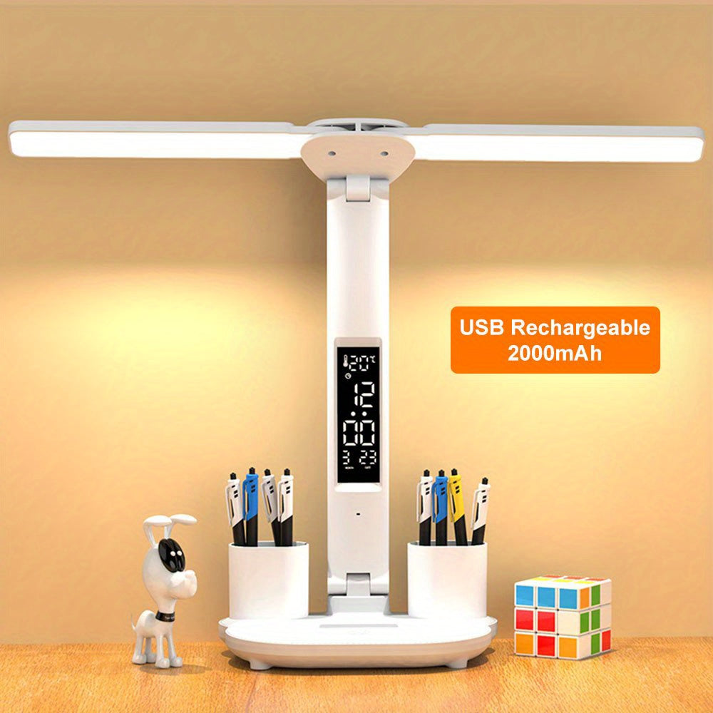 Table Lamp, LED Double-headed Multifunction Foldable Touch With Calendar Clock USB Desk Lamp - Digital Edges | Online Electronics Store