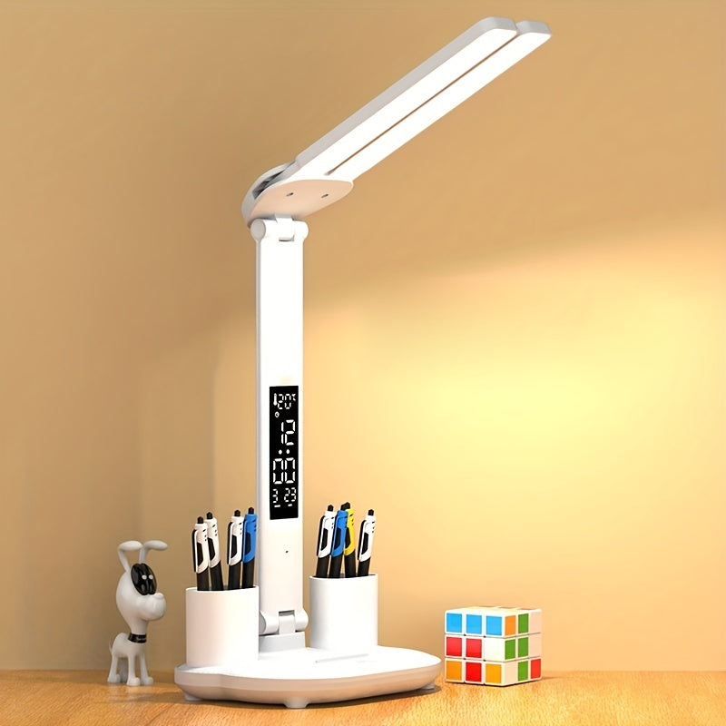 Table Lamp, LED Double-headed Multifunction Foldable Touch With Calendar Clock USB Desk Lamp - Digital Edges | Online Electronics Store