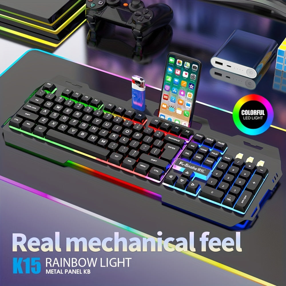 Wired Gaming Keyboard With Backlit RGB LED Metal Base Phone Holder 12 Multimedia Function For Computer PC Desktop Gamer - Digital Edges | Online Electronics Store