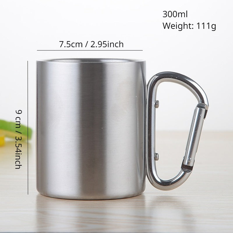 220/300ml Stainless Steel Cup, Carabiner Hook Handle Water Mug, For Outdoor Travel Camping Hiking - Digital Edges | Online Electronics Store