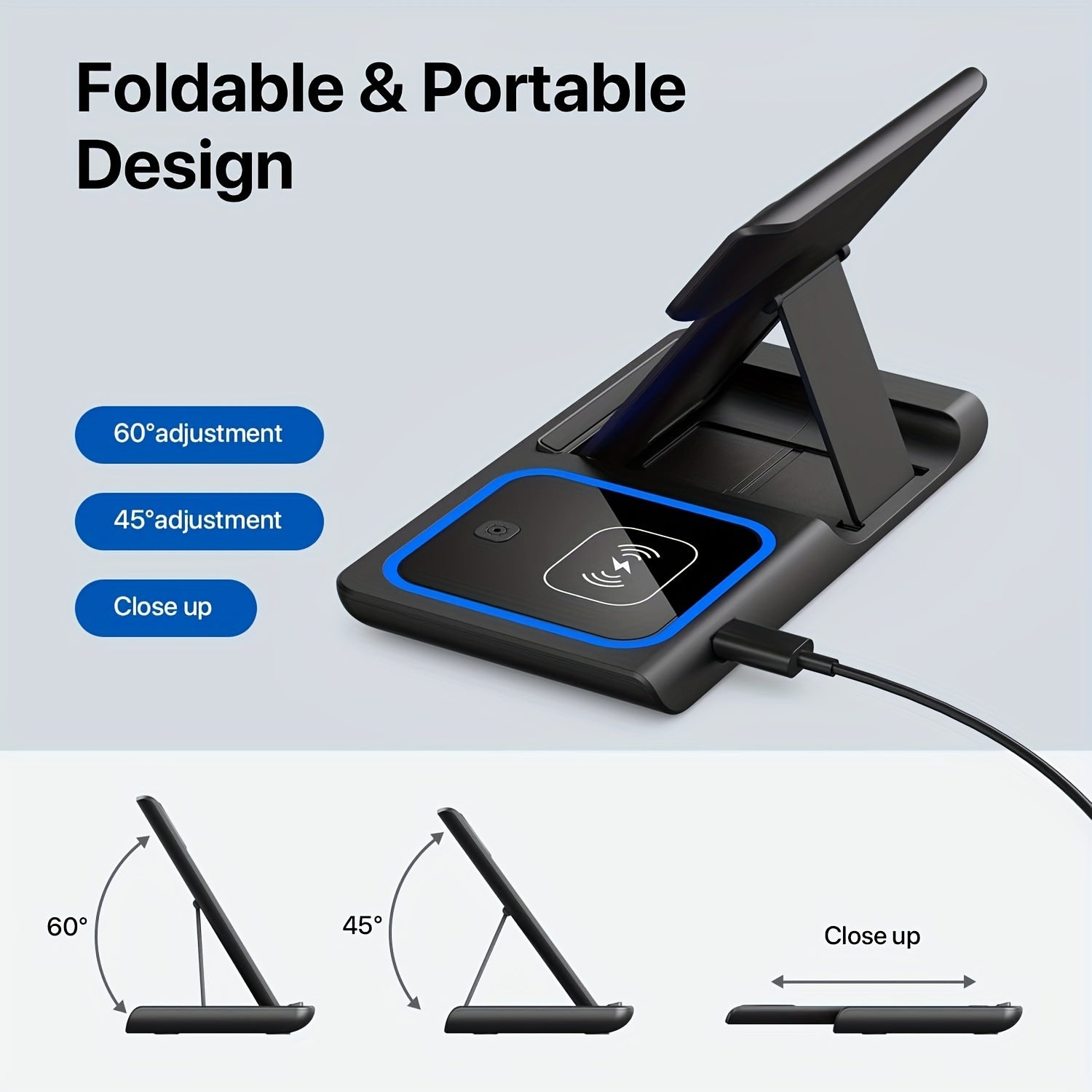 Wireless Charging Station, 3 In 1 Wireless Charger Stand, Foldable Fast Wireless Charging Dock For IPhone 15/14/13/12/11/Pro/X/Max/XS/XR/8/Plus, For Apple Watch7/6/5/4/3/2/SE, For Airpods 3/2/Pro - Digital Edges | Online Electronics Store