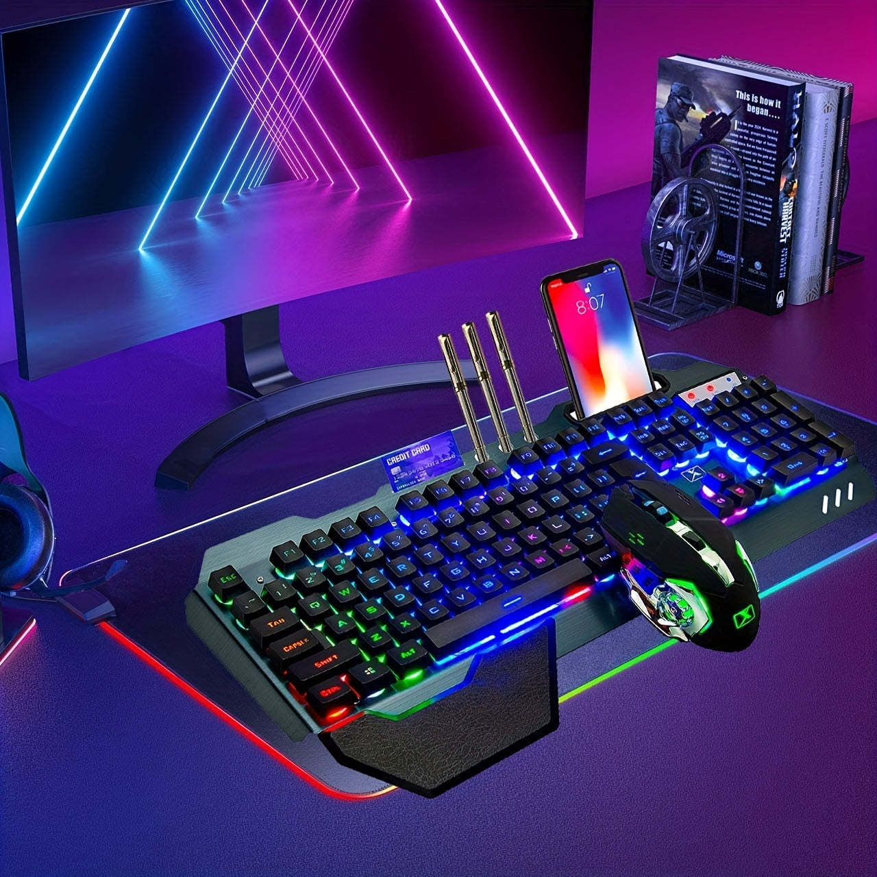 Wireless Gaming Keyboard And Mouse With Rainbow LED 16RGB Backlit Rechargeable 4800mAh Battery Metal Panel Mechanical Ergonomic Mechanical Feel Waterproof Dustproof 7 Color Mute Mice For Laptop PC Gamer - Digital Edges | Online Electronics Store