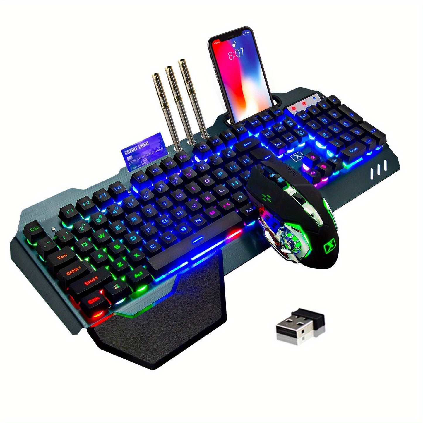 Wireless Gaming Keyboard And Mouse With Rainbow LED 16RGB Backlit Rechargeable 4800mAh Battery Metal Panel Mechanical Ergonomic Mechanical Feel Waterproof Dustproof 7 Color Mute Mice For Laptop PC Gamer - Digital Edges | Online Electronics Store