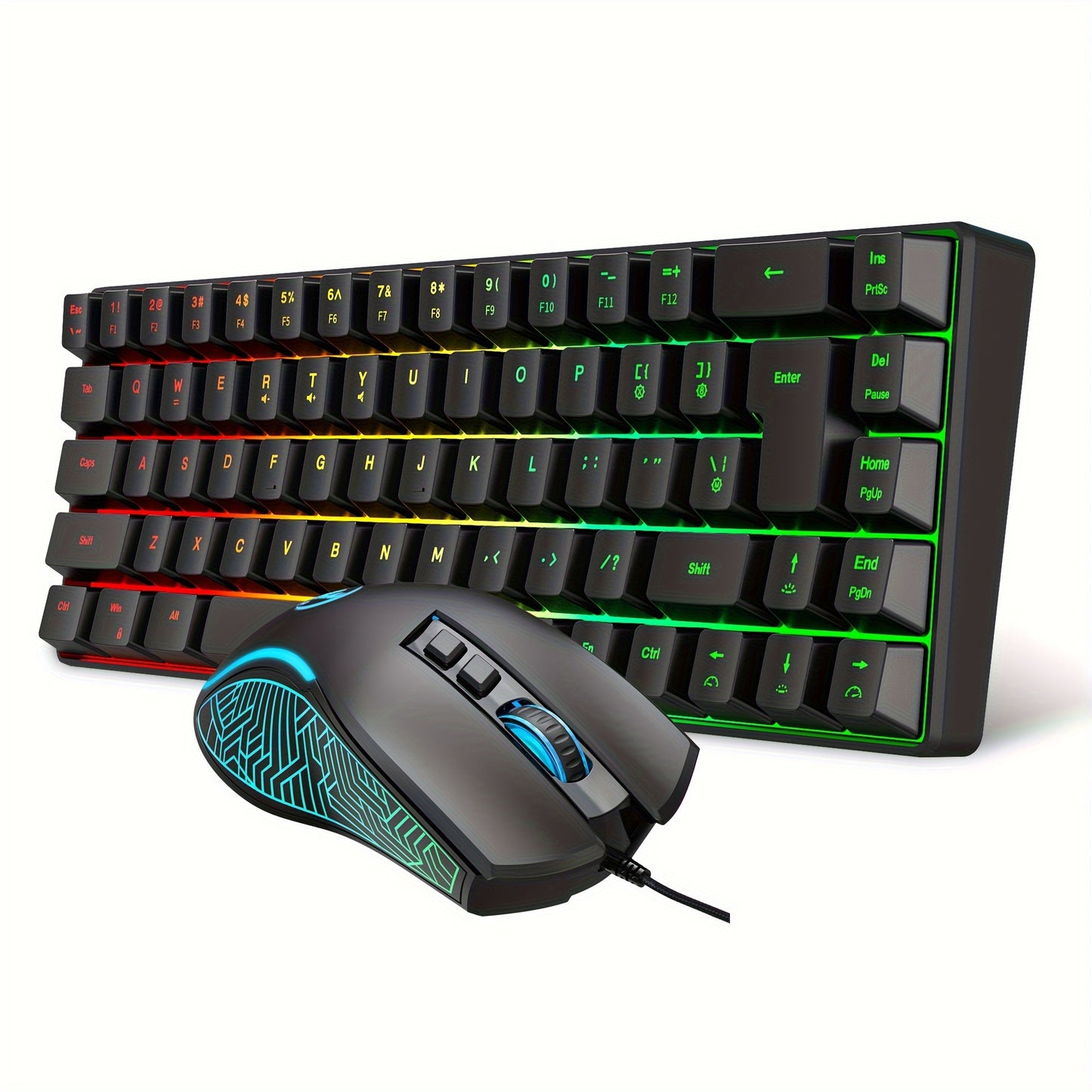 HXSJ-RGB Keyboard And Gaming Mouse , Compact 68Keys Mini Wired Keyboard RGB Backlit 1200-3600 DPI Mouse, Keyboard And Mouse Gaming For PS4 Xbox PC Laptop Mac - Digital Edges | Online Electronics Store