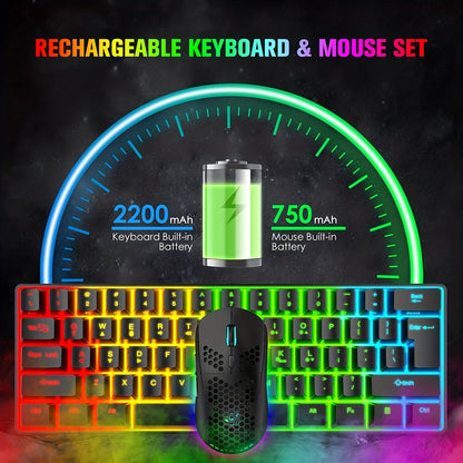 Wireless Gaming Keyboard And Mouse Combo, 2200mAh Mini 61 Keys Mechanical Feeling Keyboard With BT 5.1&2.4G Wireless Dual Modes,RGB Backlit Wireless Lightweight Gaming Mouse For PC/Gamer - Digital Edges | Online Electronics Store