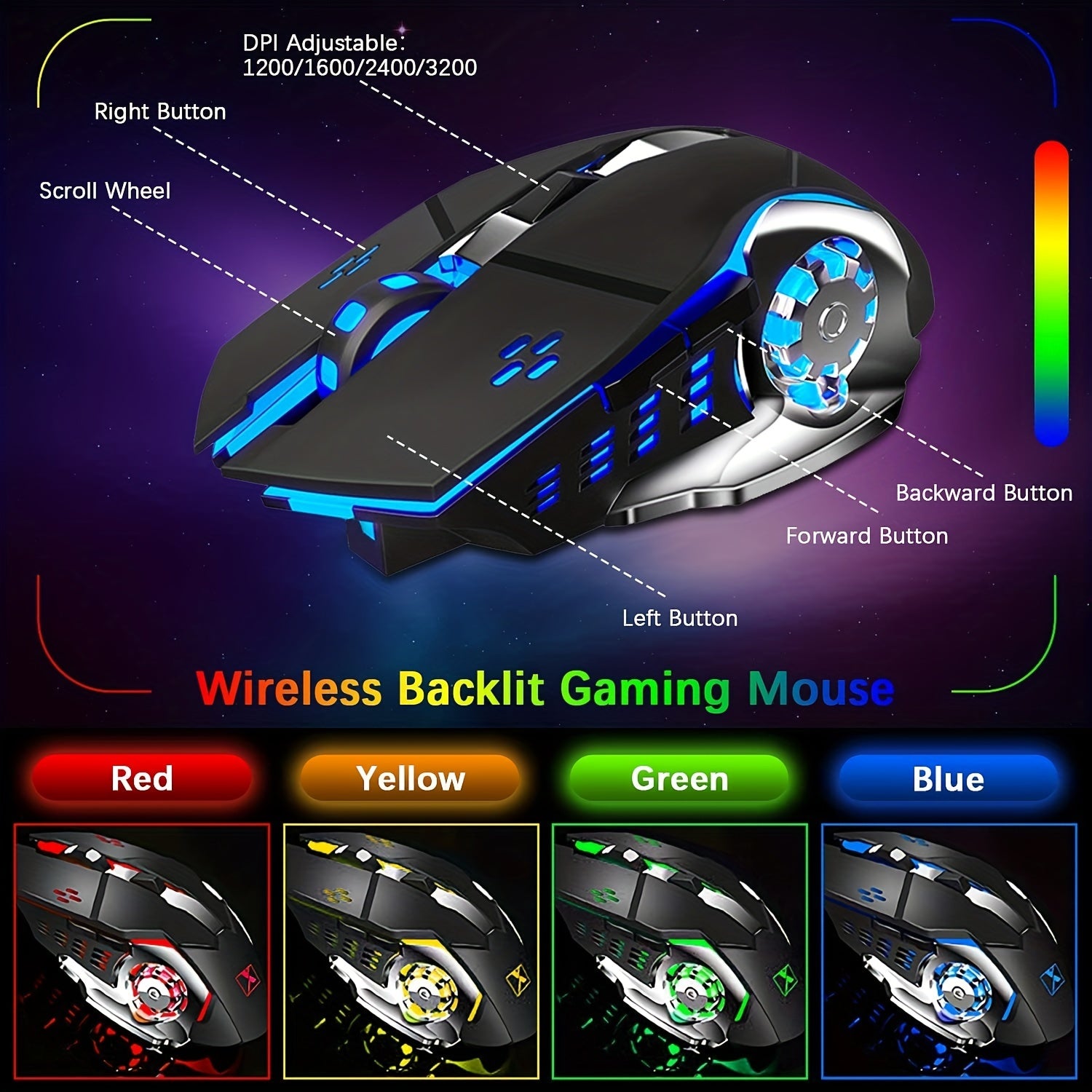 Wireless Gaming Keyboard And Mouse With Rainbow LED 16RGB Backlit Rechargeable 4800mAh Battery Metal Panel Mechanical Ergonomic Mechanical Feel Waterproof Dustproof 7 Color Mute Mice For Laptop PC Gamer - Digital Edges | Online Electronics Store