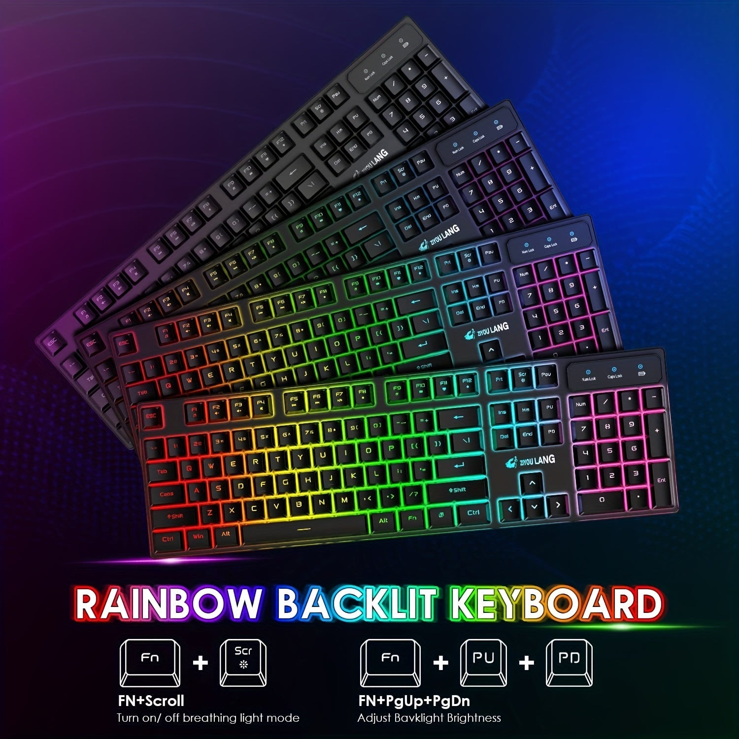 Wireless Gaming Keyboard With Mouse USB/Type-C,Rechargeable Long Battery Life, Rainbow Backlit Adjustable DPI Mice, For PC,Mac,Laptop,PS4,PS5,Xbox - Digital Edges | Online Electronics Store