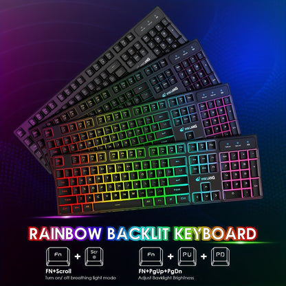 Wireless Gaming Keyboard With Mouse USB/Type-C,Rechargeable Long Battery Life, Rainbow Backlit Adjustable DPI Mice, For PC,Mac,Laptop,PS4,PS5,Xbox - Digital Edges | Online Electronics Store