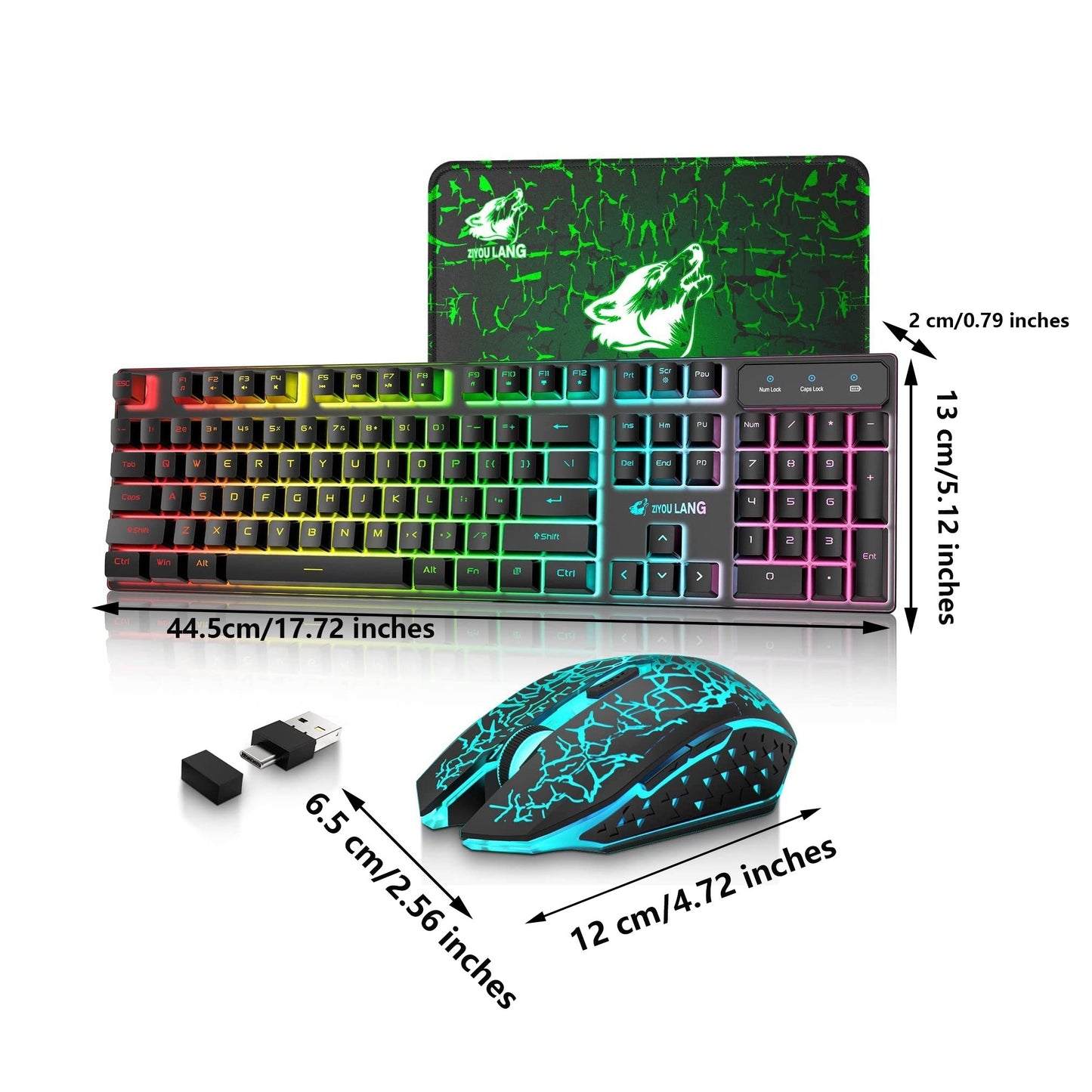 Wireless Gaming Keyboard With Mouse USB/Type-C,Rechargeable Long Battery Life, Rainbow Backlit Adjustable DPI Mice, For PC,Mac,Laptop,PS4,PS5,Xbox - Digital Edges | Online Electronics Store