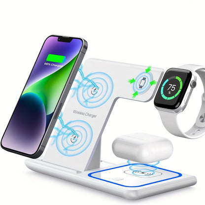 Wireless Charging Station, 3 In 1 Wireless Charger Stand, Foldable Fast Wireless Charging Dock For IPhone 15/14/13/12/11/Pro/X/Max/XS/XR/8/Plus, For Apple Watch7/6/5/4/3/2/SE, For Airpods 3/2/Pro - Digital Edges | Online Electronics Store