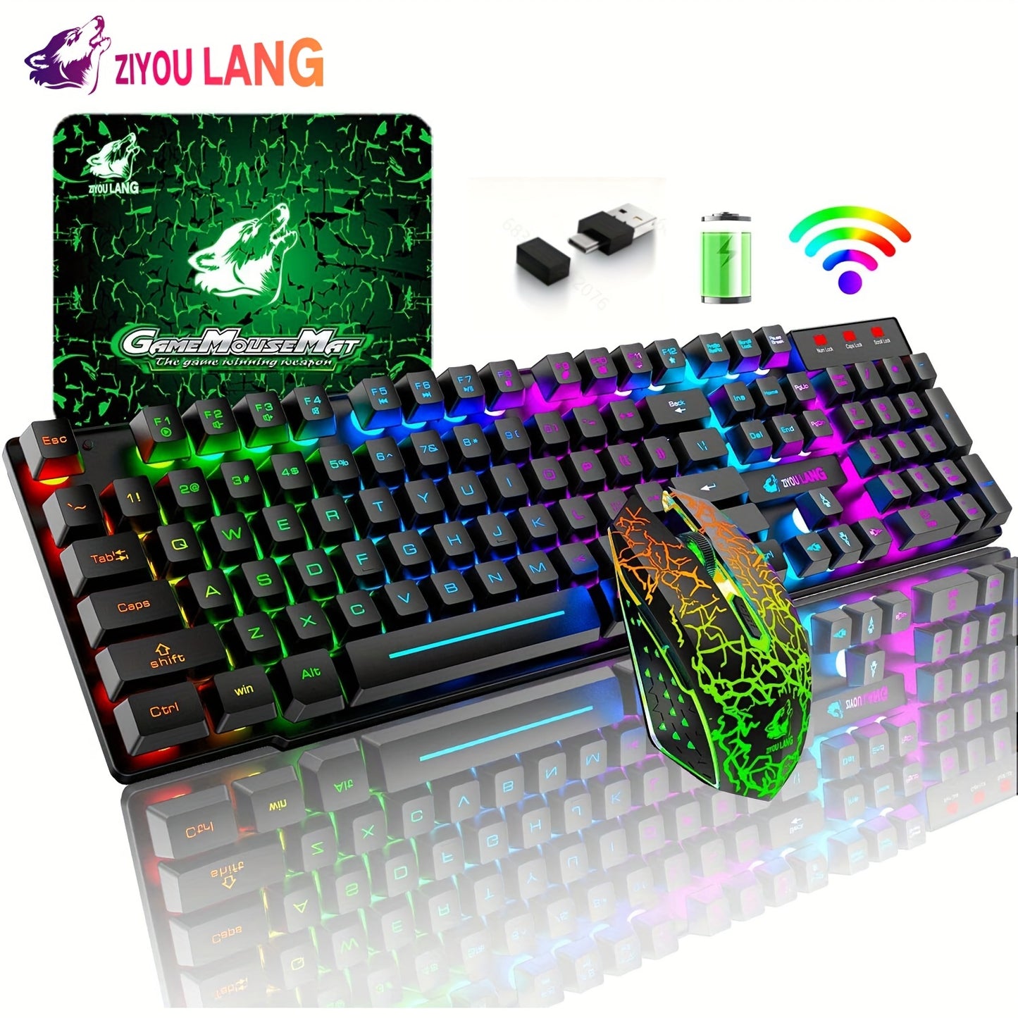 Wireless Gaming Keyboard With Mouse USB/Type-C,Rechargeable Long Battery Life, Rainbow Backlit Adjustable DPI Mice, For PC,Mac,Laptop,PS4,PS5,Xbox - Digital Edges | Online Electronics Store