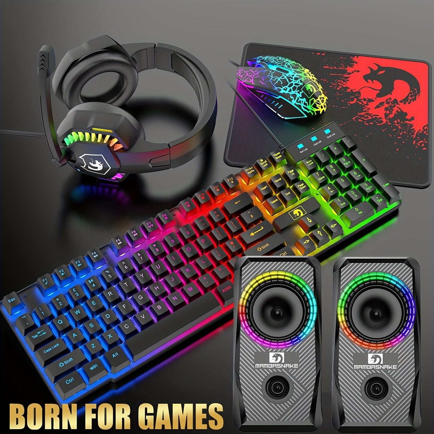 Upgrade Your Gaming Experience with the UK Layout 5-in-1 Wired Keyboard, Mouse, Headset, Speaker & Mouse Pad Combo! - Digital Edges | Online Electronics Store