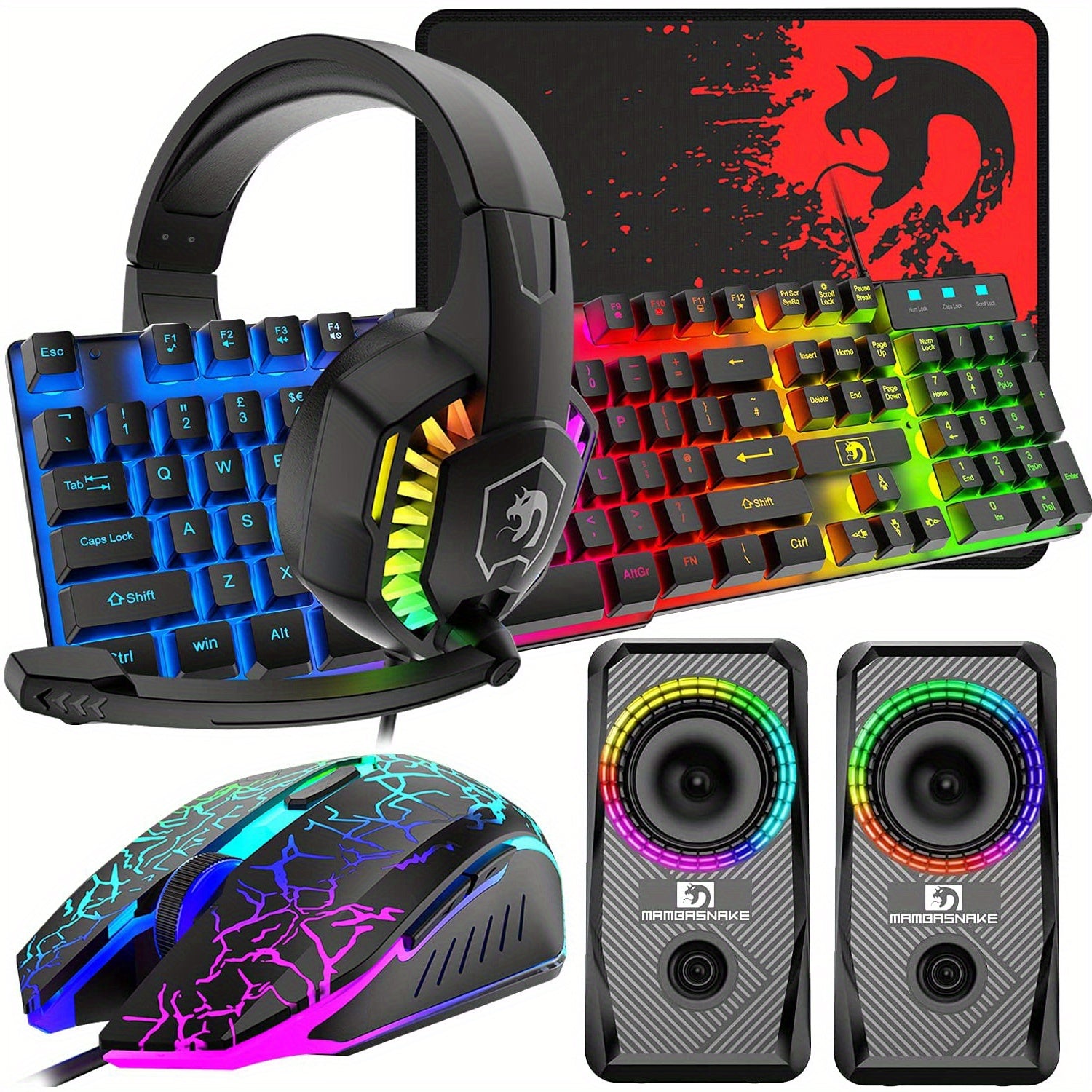 Keyboard Mouse Combo | Headset, Speaker & Mouse Pad UK layout 5-in 1