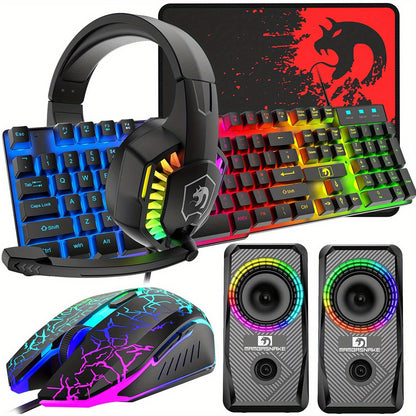 Upgrade Your Gaming Experience with the UK Layout 5-in-1 Wired Keyboard, Mouse, Headset, Speaker & Mouse Pad Combo! - Digital Edges | Online Electronics Store