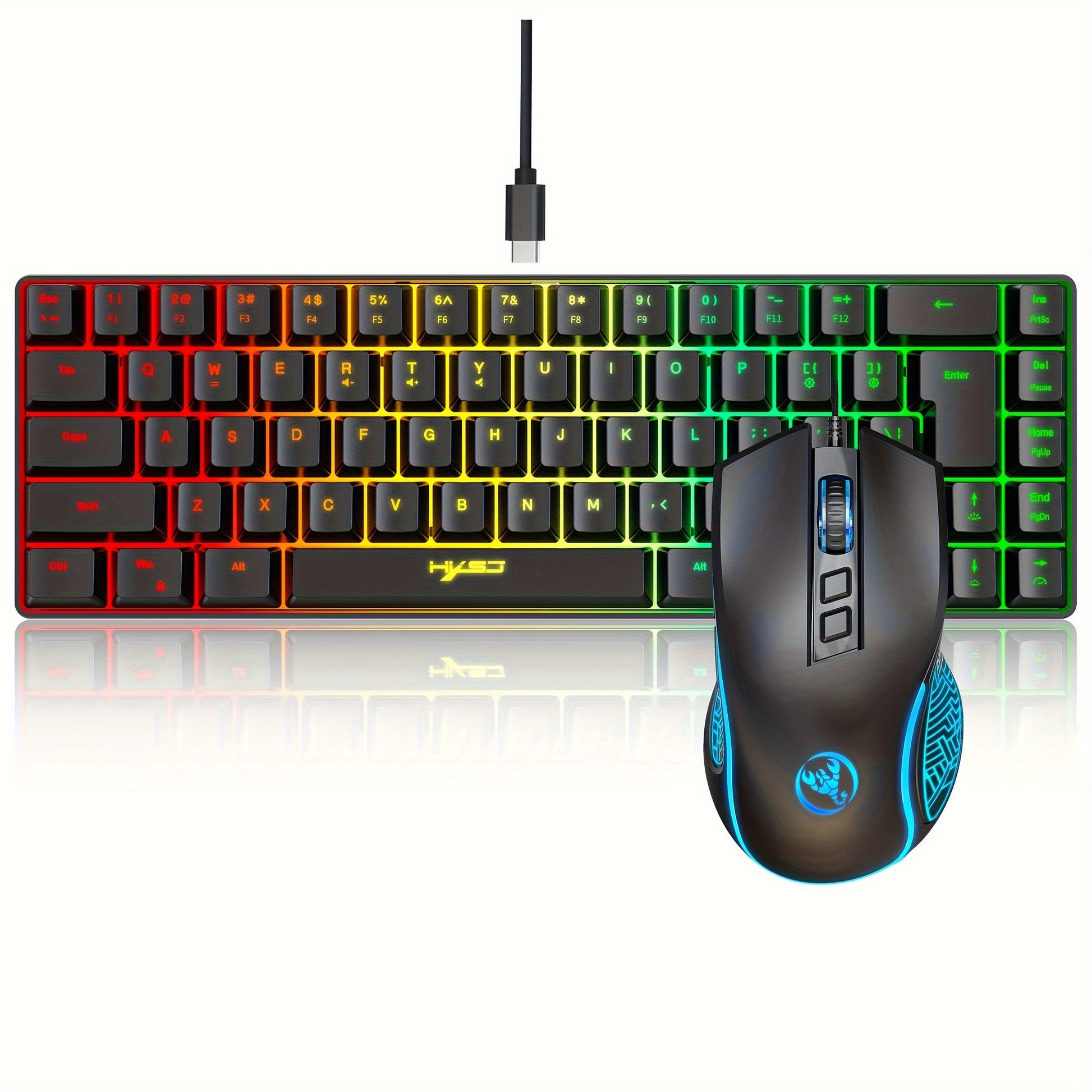 HXSJ-RGB Keyboard And Gaming Mouse , Compact 68Keys Mini Wired Keyboard RGB Backlit 1200-3600 DPI Mouse, Keyboard And Mouse Gaming For PS4 Xbox PC Laptop Mac - Digital Edges | Online Electronics Store