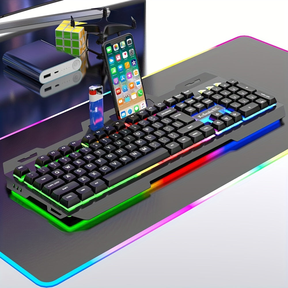 Wired Gaming Keyboard With Backlit RGB LED Metal Base Phone Holder 12 Multimedia Function For Computer PC Desktop Gamer - Digital Edges | Online Electronics Store