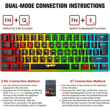 Wireless Gaming Keyboard And Mouse Combo, 2200mAh Mini 61 Keys Mechanical Feeling Keyboard With BT 5.1&2.4G Wireless Dual Modes,RGB Backlit Wireless Lightweight Gaming Mouse For PC/Gamer - Digital Edges | Online Electronics Store