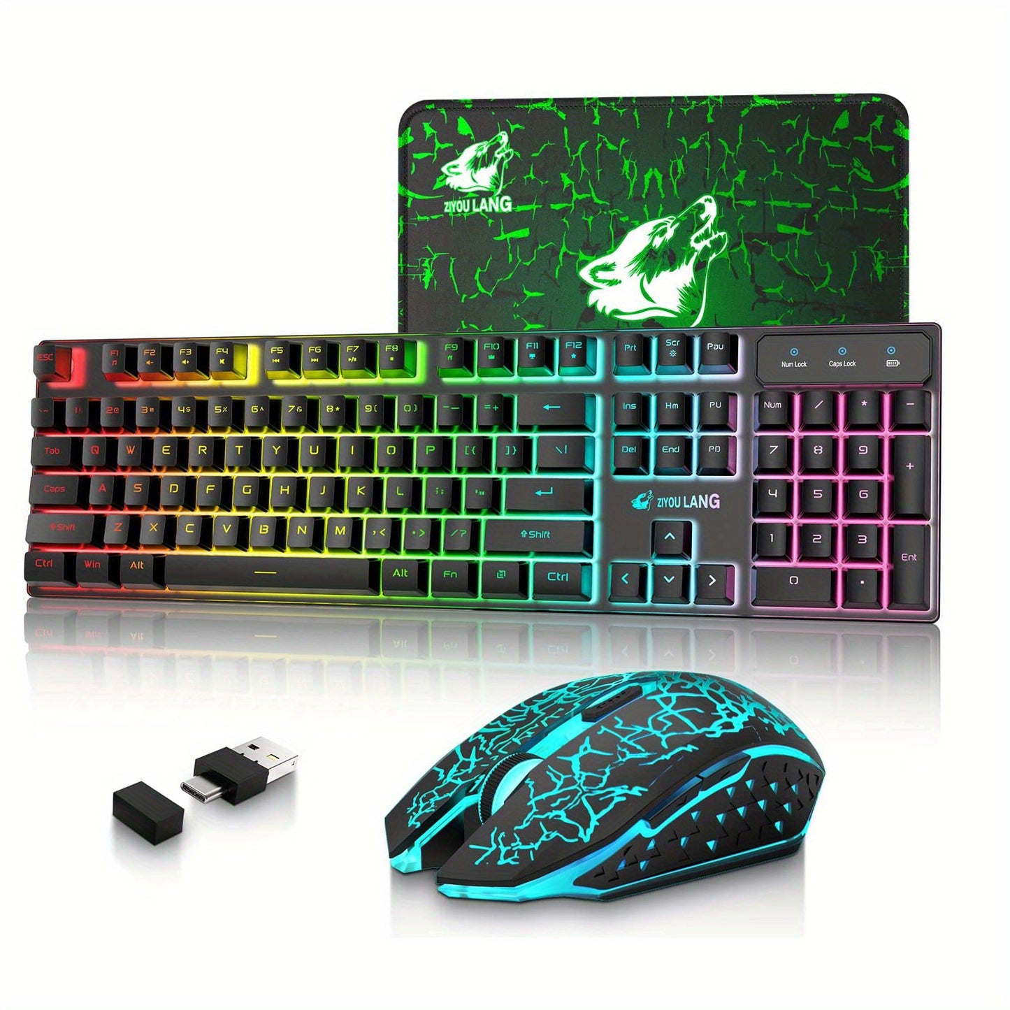 Wireless Gaming Keyboard With Mouse USB/Type-C,Rechargeable Long Battery Life, Rainbow Backlit Adjustable DPI Mice, For PC,Mac,Laptop,PS4,PS5,Xbox - Digital Edges | Online Electronics Store