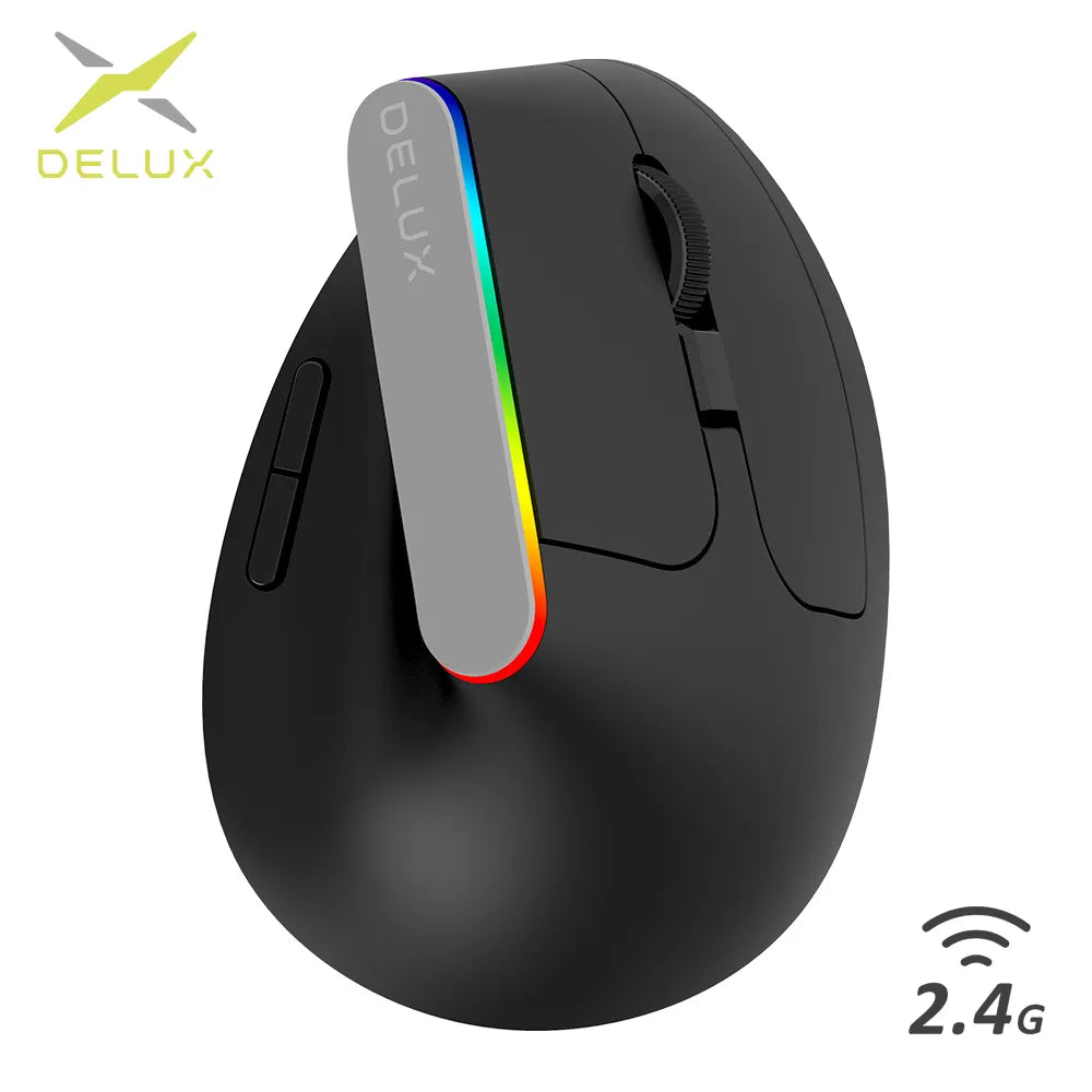 Delux M618C Wireless Silent Ergonomic Vertical 6 Buttons Gaming Mouse USB Receiver RGB 1600 DPI Optical Mice With For PC Laptop - Digital Edges | Online Electronics Store