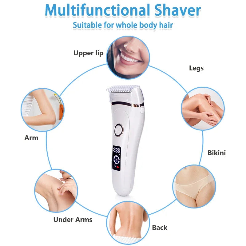 Women Painless Electric Epilator Beard Hair Removal Women's Shaving Machines Portable Female Hair Trimmer LCD USB Rechargeable - Digital Edges | Online Electronics Store