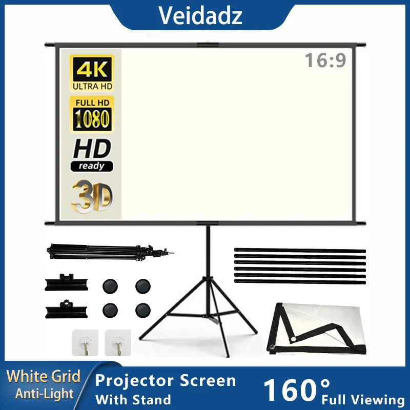 Projector Screen With Stand White Grid Anti-Light 2.0 Gain Canvas 100 120 inch for Home Theater Outdoor 4K HD Projection Screen - Digital Edges | Online Electronics Store