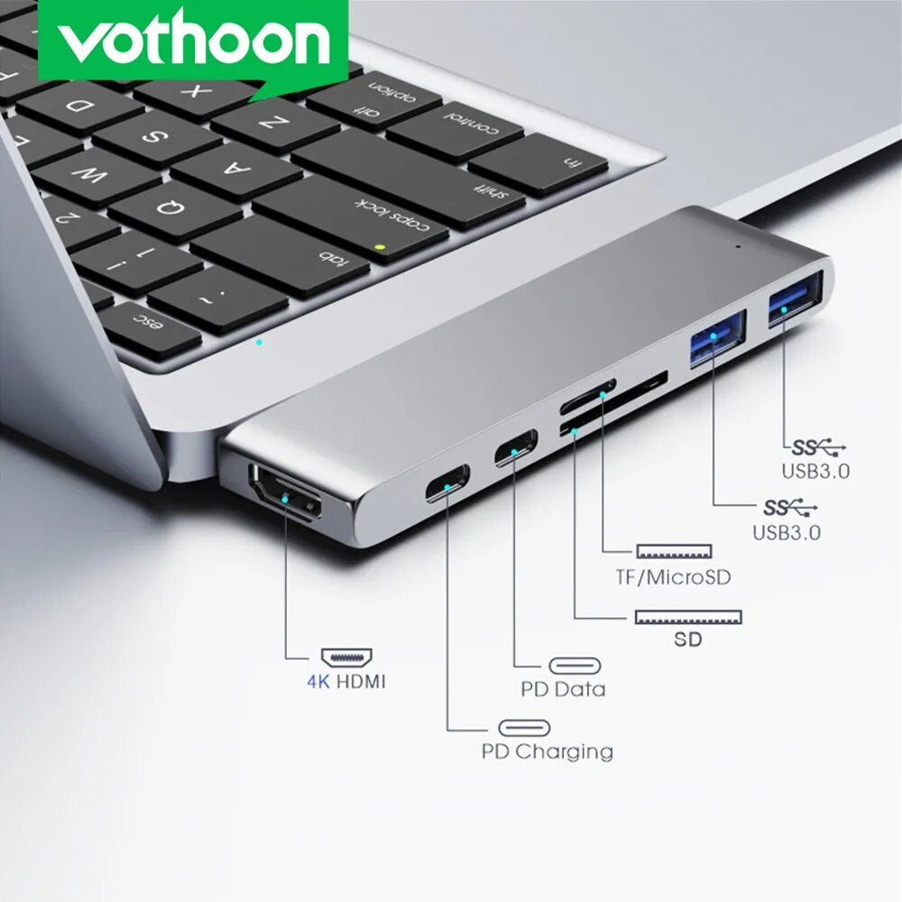 Vothoon USB C Hub Type C to HDMI-compatible USB 3.0 Adapter 7 in 1 Type C Hub Dock for MacBook Pro USB 3.0 Splitter - Digital Edges | Online Electronics Store