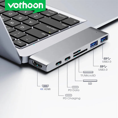 Vothoon USB C Hub Type C to HDMI-compatible USB 3.0 Adapter 7 in 1 Type C Hub Dock for MacBook Pro USB 3.0 Splitter - Digital Edges | Online Electronics Store