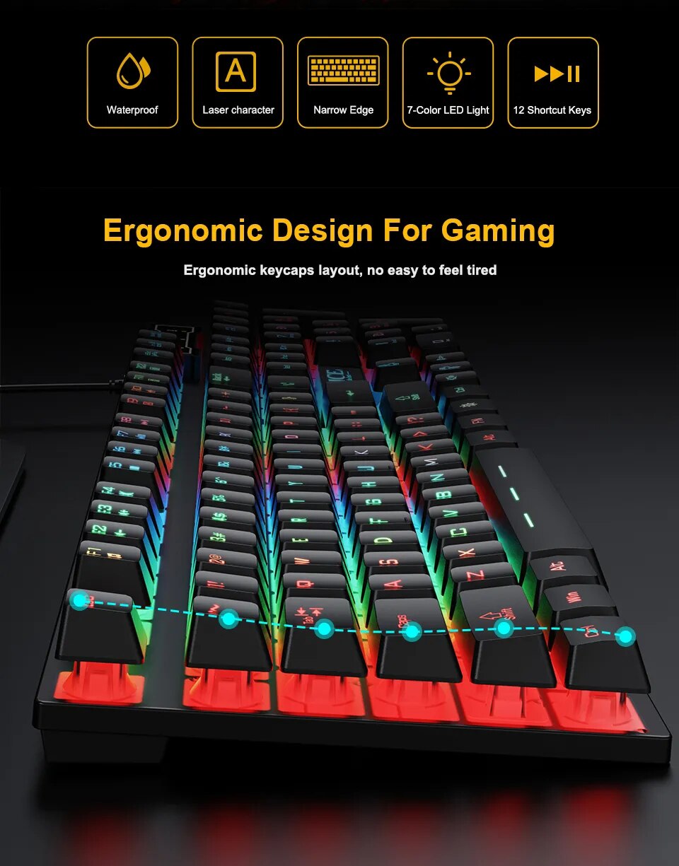 RGB Gaming keyboard Gamer keyboard and Mouse Set With Backlight USB 104 keycaps Wired Ergonomic Russian Keyboard For PC Laptop - Digital Edges | Online Electronics Store