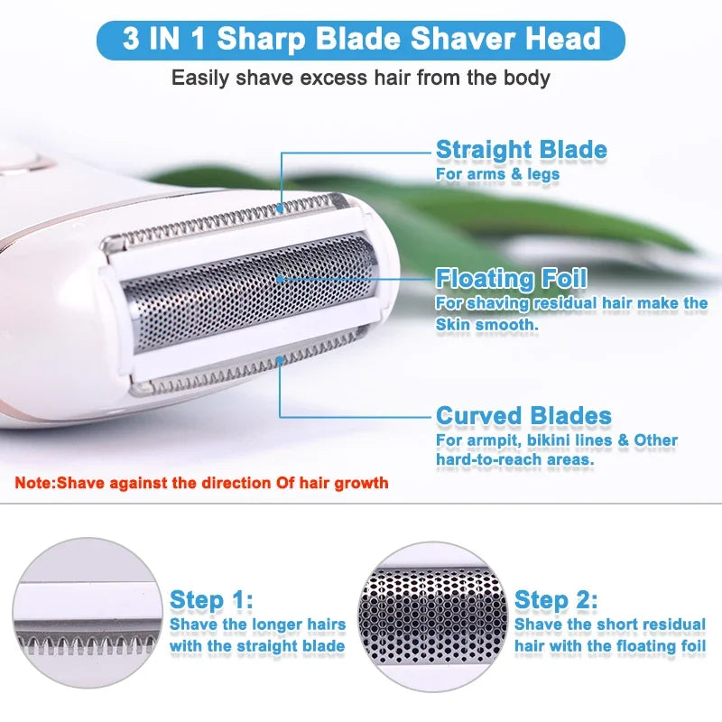 Women Painless Electric Epilator Beard Hair Removal Women's Shaving Machines Portable Female Hair Trimmer LCD USB Rechargeable - Digital Edges | Online Electronics Store